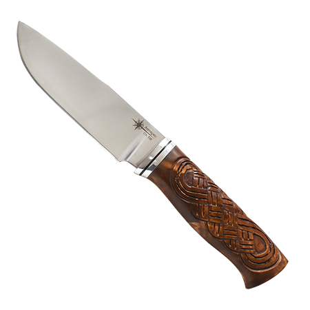 Нож охотничий Линьславянские мотивыкап карельской берёзы дюраль коженая вставка Антарес7600.jpg