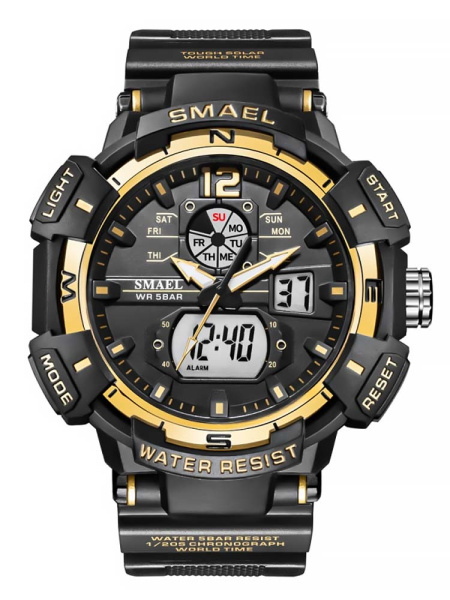 8045 Часы SMAEL спортивные чёрные(золотой циферблат)