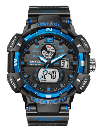8045 Часы SMAEL спортивные чёрные синий циферблат