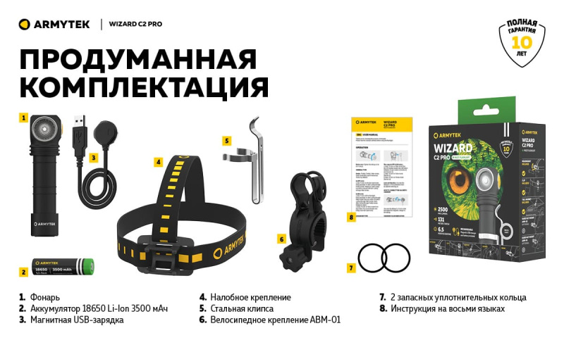 Фонарь налобный Wizard С2 Pro Magnet USB White Armytek10260 (19).jpg